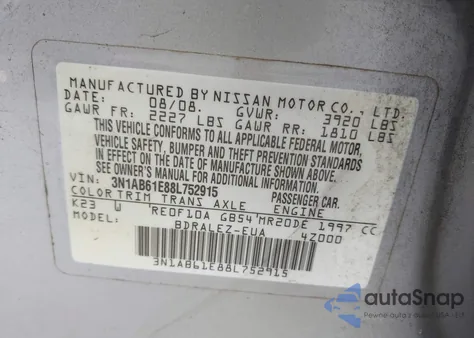 2008 Nissan Sentra 2.0S z USA, uszkodzony, nr VIN 3N1AB61E88L752915